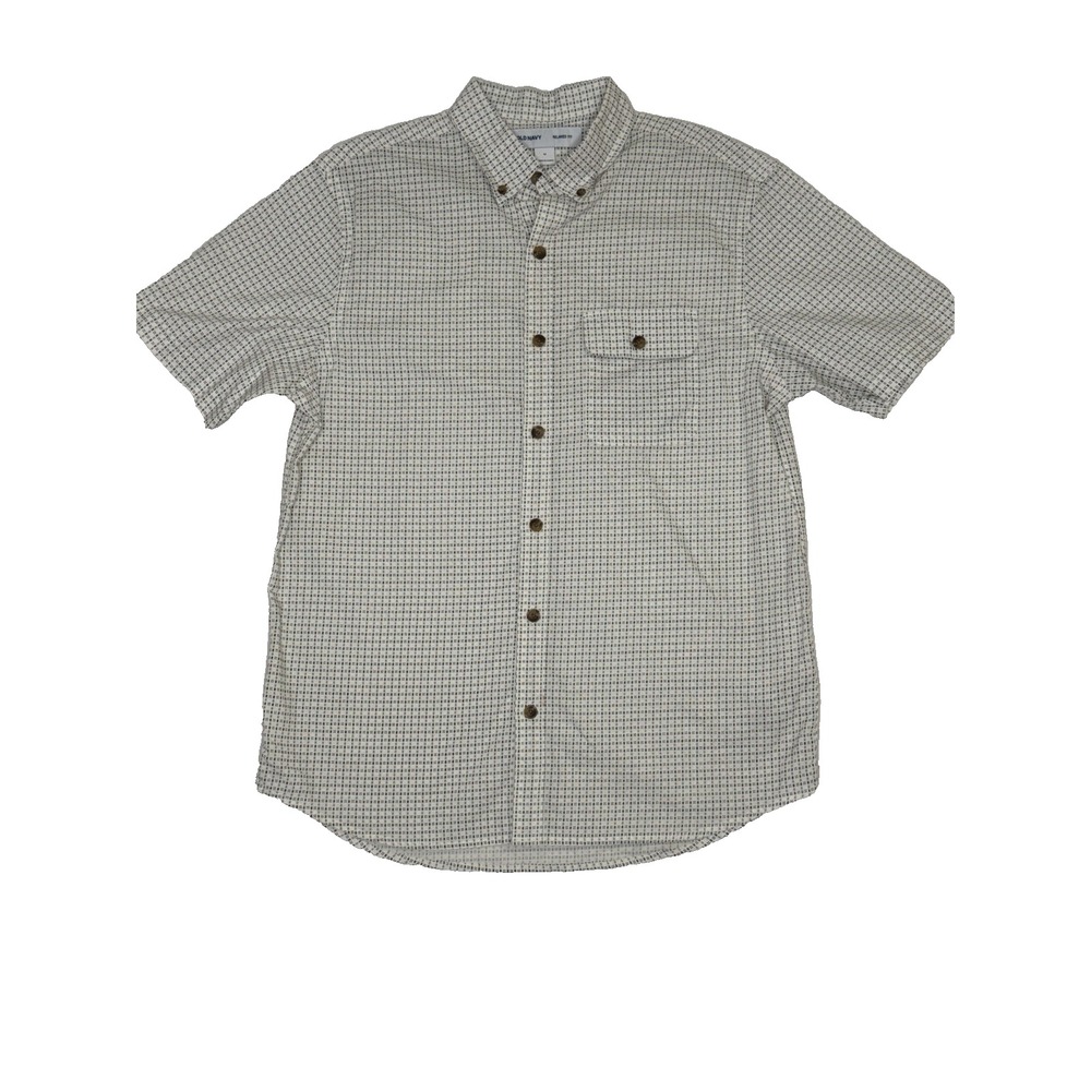 Old Navy Mens Medium Relaxed Fit Button Up Shirt White Pattern Short Sleeve
